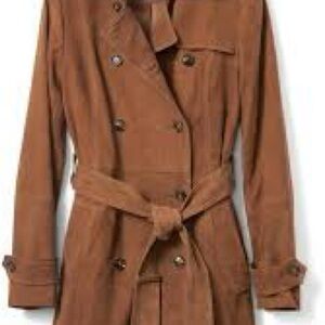 Banana Republic - Women's Brown Suede Double-Breasted Trench Coat